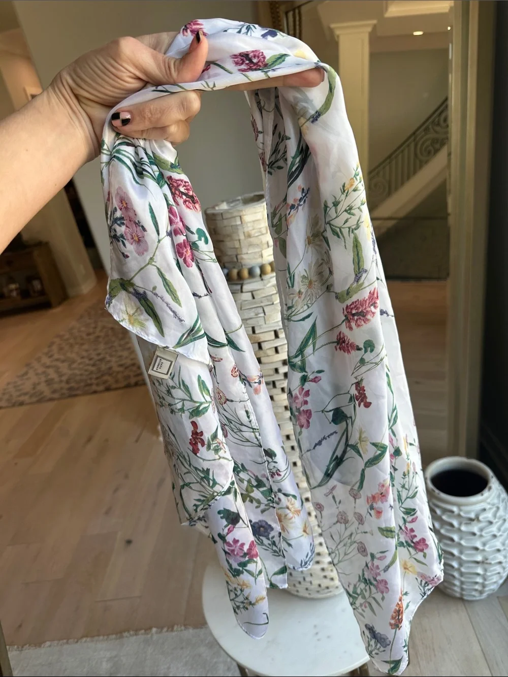 Dana Buchman White Floral Print Scarf with Multicolor Blooms